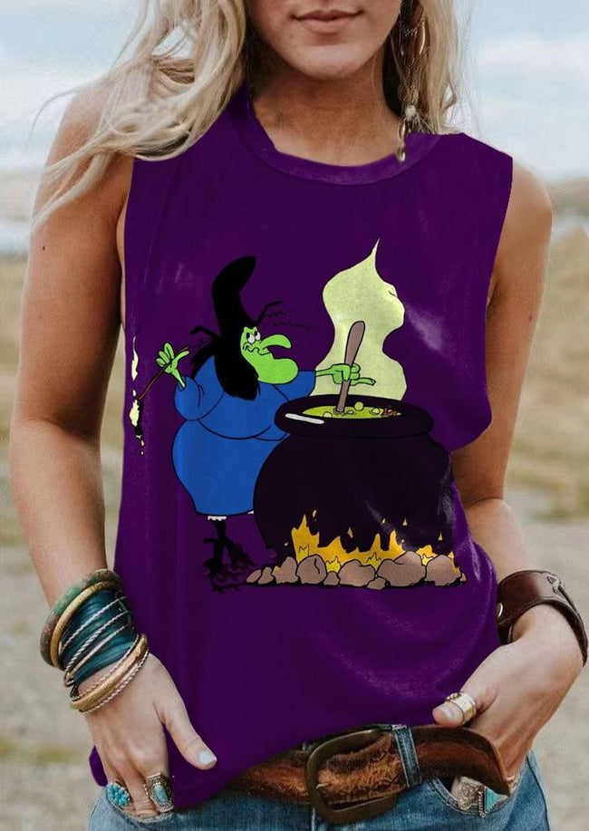 Vintage Witch Halloween Print Tank Top