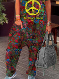 Women's Hippie Sunday Peace Symbol Hippie Art Print Casual 100% Cotton Wide Leg Jumpsuit