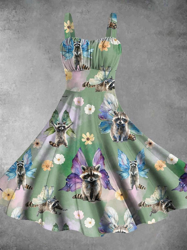 Racoon Fairy Print Backless Dress