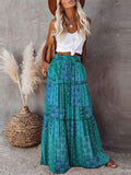 Tiered Vintage Hippie Style Print Pocketed Maxi Skirt