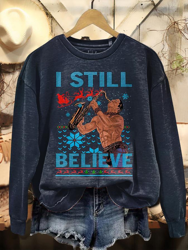 Vintage Christmas I Still Believe Print Casual Casual Sweatshirt