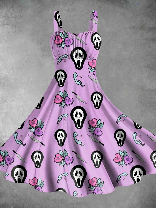 Vintage Shrieker Halloween Print Backless Dress