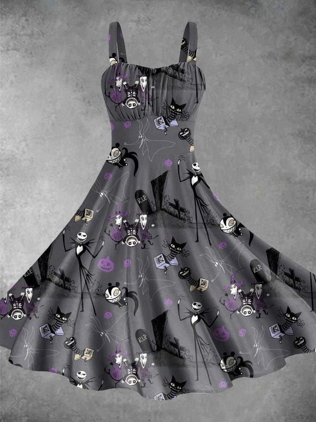 Vintage Jack Halloween Print Backless Dress