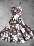 Women's Vintage Ghost Pumpkin Print Two-Piece Dress