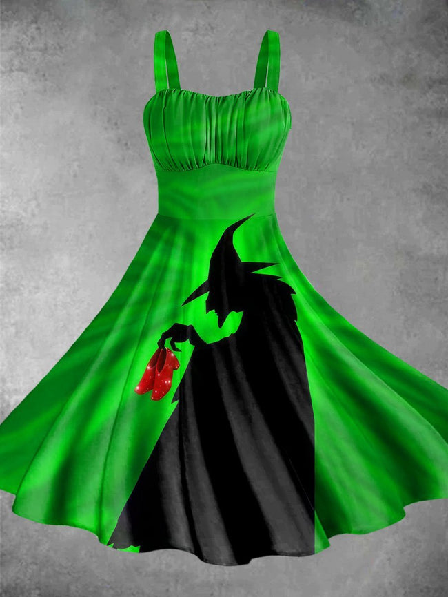 Vintage Witch Halloween Print Backless Dress