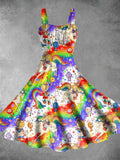 Vintage 1980s Rainbow Girl Print Backless Dress