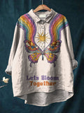 Let's Bloom Together Art Print Casual Cotton And Linen Shirt