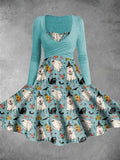 Women's Vintage Cute Ghost Print Two-Piece Dress