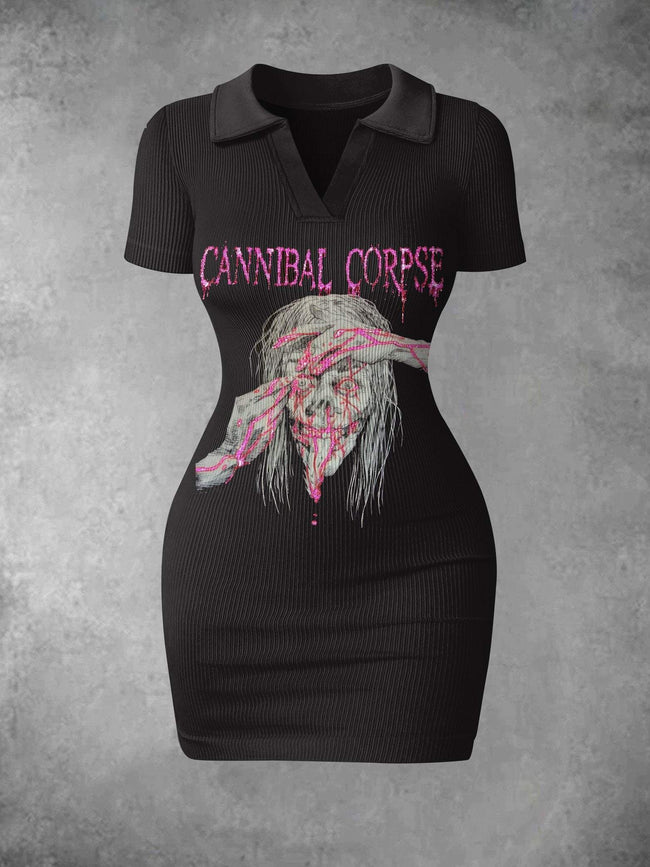 Women's Vintage Zombie Halloween Print Ribbed Bodycon Mini Dress