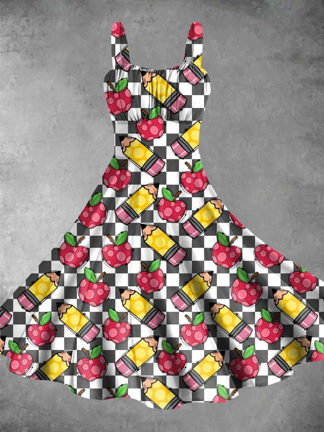 Vintage Checkerboard Pencil Print Backless Dress