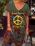 Women's Hippie Sunday Peace Symbol Hippie Art Print Casual 100% Cotton Wide Leg Jumpsuit