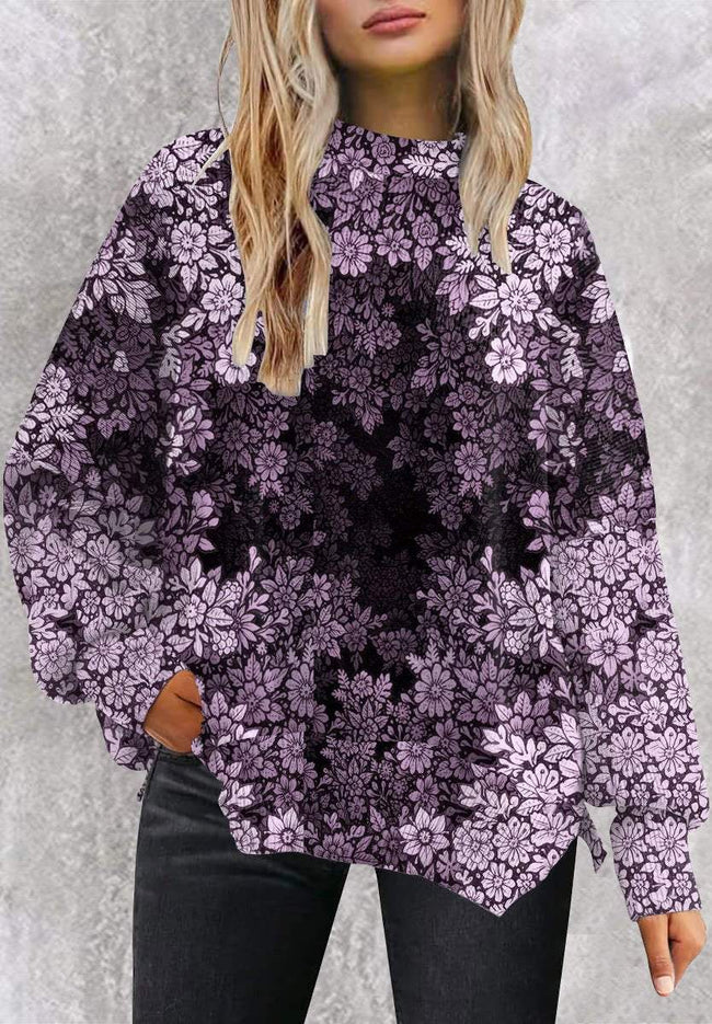 Flower Center Print Casual Knit Pullover Sweater