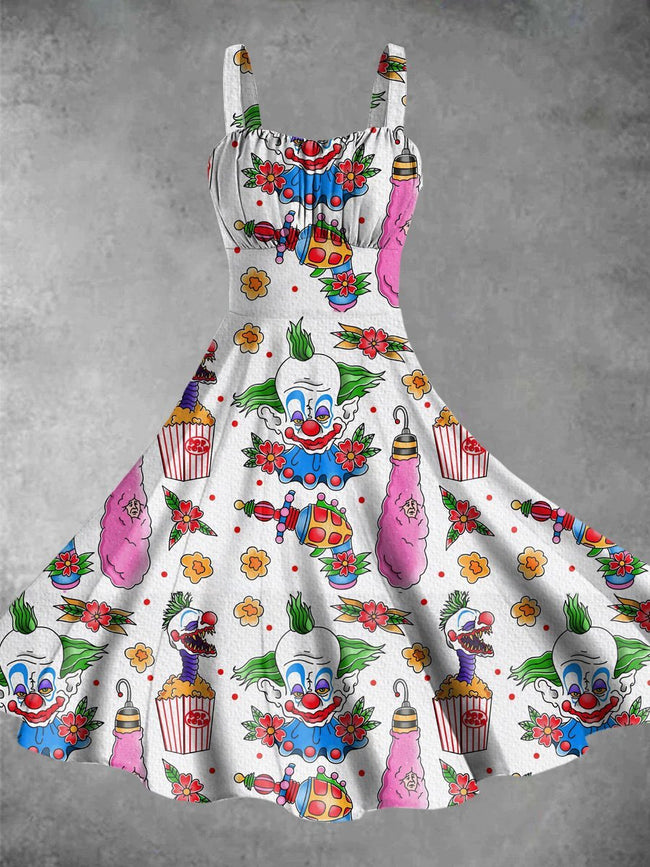 Vintage Killer Klowns Print Backless Dress