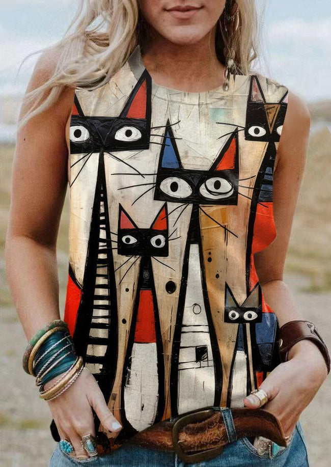 Vintage Cat Art Print Tank Top