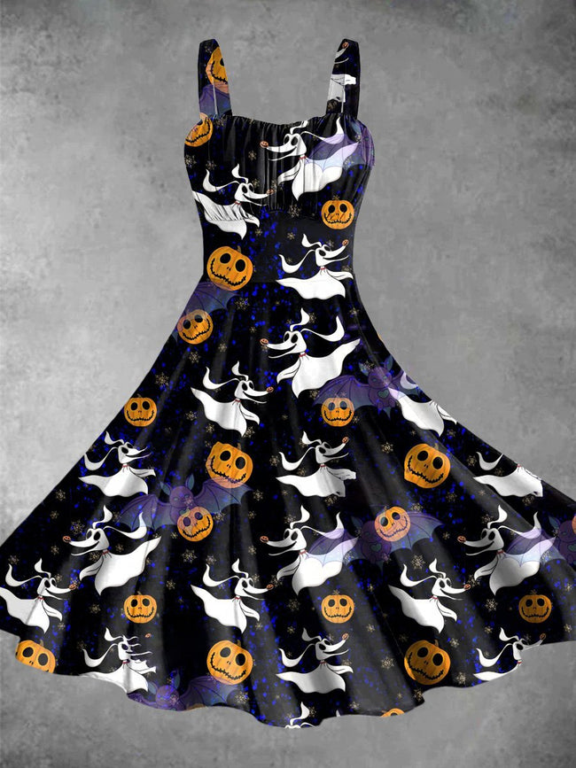 Vintage Skull Animal Halloween Print Backless Dress