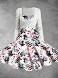 Women's Vintage Scary Movie Print Two-Piece Dress