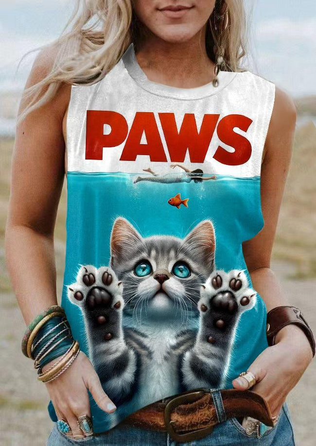 Vintage Funny Cat Print Tank Top