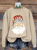 Retro Colorful Coquette Glitter Santa Christmas Print Sweatshirt