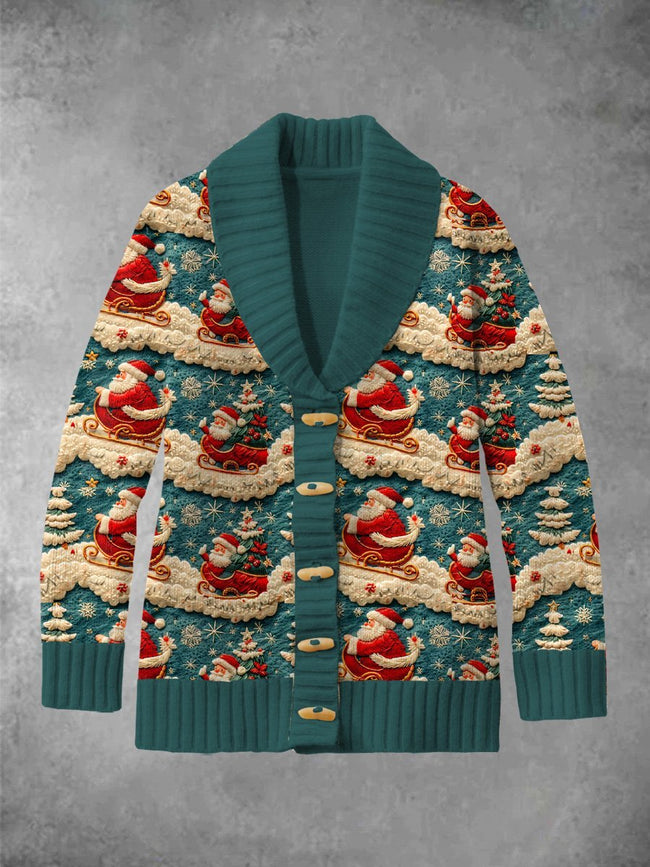 Women's Santa Claus Printed Classic Cardigan