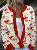 Women's Lovely Christmas Santa Art Print Buttoned Cardigan Sweater