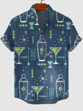 Cocktail Martini Shaker Print Backless Dress and Button Pocket Shirt Plus Size Matching Hawaii Beach Outfit for Couples