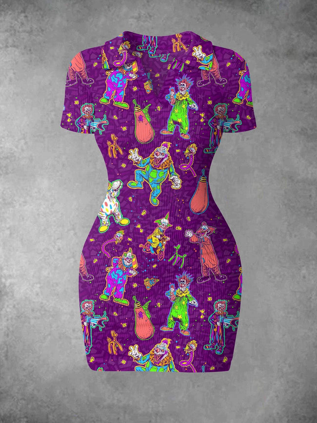 Women's Vintage Joker Print Ribbed Bodycon Mini Dress