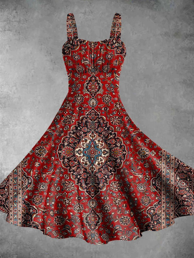 Vintage Retro Ethic Art Print Backless Dress