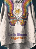 Let's Bloom Together Art Print Casual Cotton And Linen Shirt