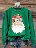 Retro Colorful Coquette Glitter Santa Christmas Print Sweatshirt