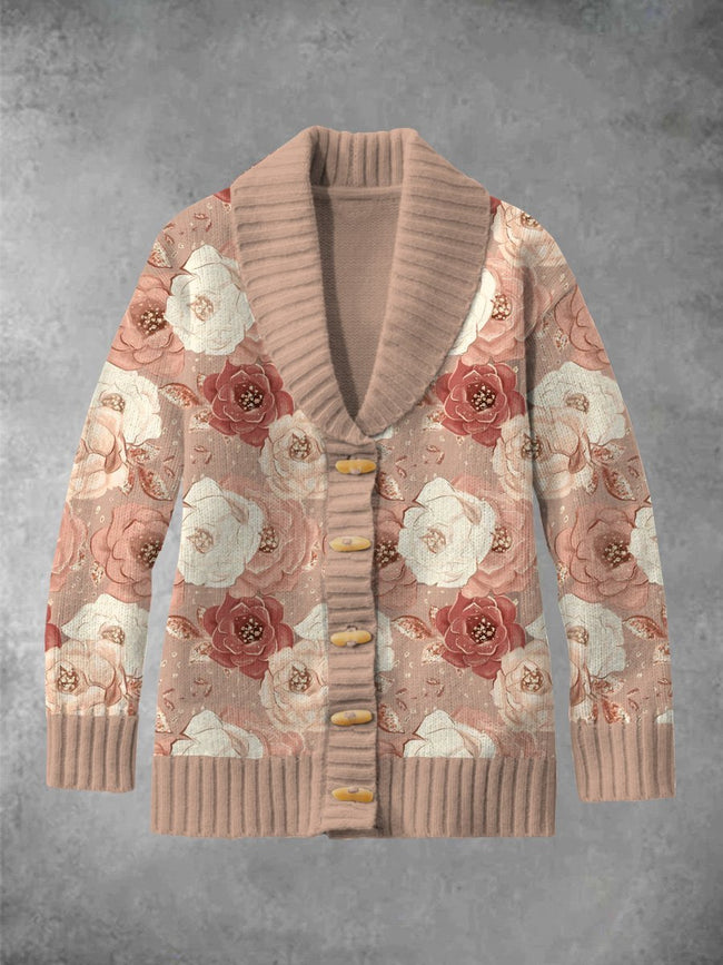 Women's Rose  Printed Classic Cardigan