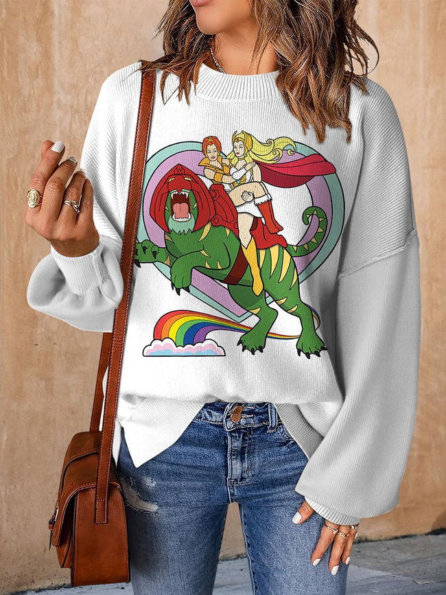 Vintage 1980s Cartoon Print Casual Knit Pullover Sweater