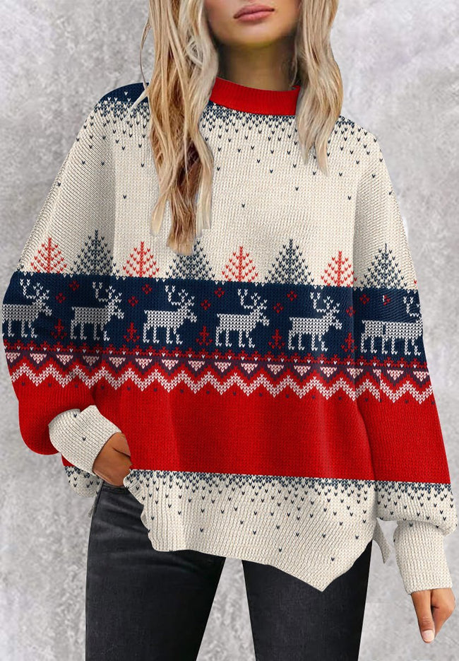 Christmas Sweater Pattern Print Casual Knit Pullover Sweater