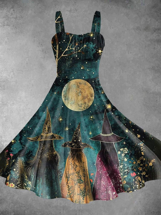 Witch And Flowers Under The Full Moon Art Print Backless Dress