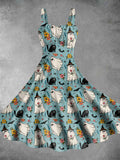 Women's Vintage Cute Ghost Print Two-Piece Dress