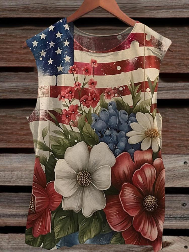 Unisex Independence Day Flower Graphic Print Tank Top