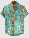 Fruit Juice Pineappl Print Backless Dress and Button Pocket Shirt Plus Size Matching Hawaii Beach Outfit for Couples