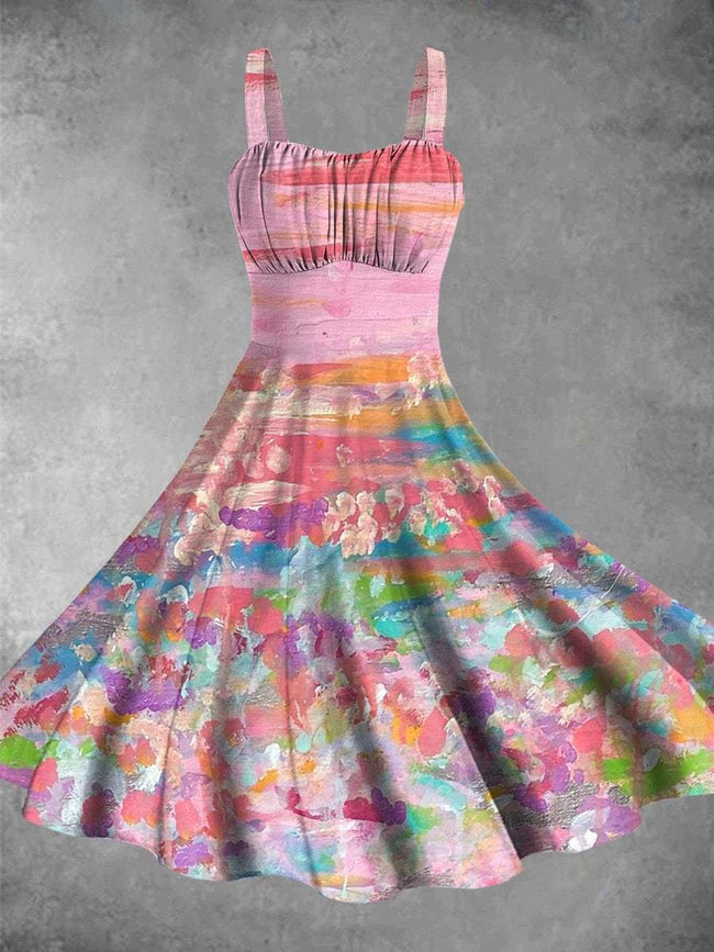 Vintage Breast Cancer Awareness Print Backless Dress