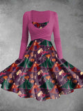 Women's Vintage Crazy Witch Halloween Print Two-Piece Dress