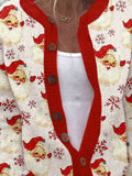 Women's Lovely Christmas Santa Art Print Buttoned Cardigan Sweater