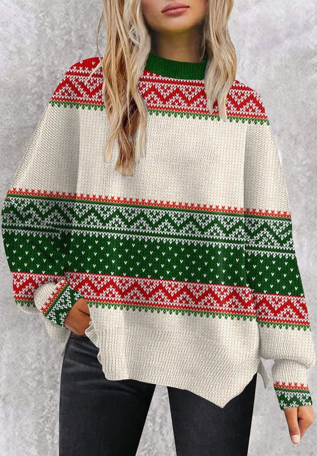 Christmas Sweater Pattern Print Casual Knit Pullover Sweater