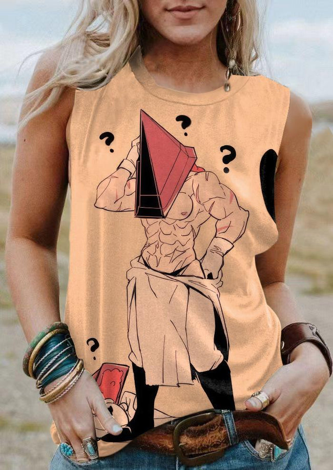 Vintage Halloween Pyramid Head Print Tank Top