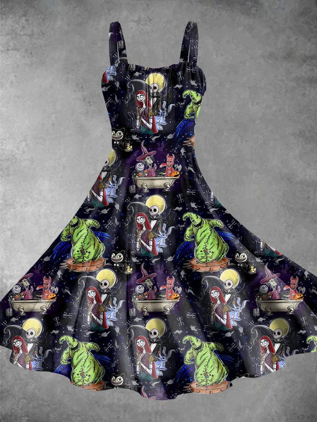 Vintage Halloween Nightmare Print Backless Dress