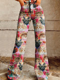 Women's Cowboy Cat Print Casual Wide Leg Pants