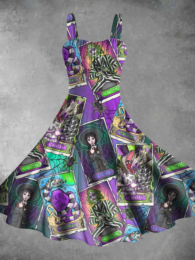 Vintage Halloween Movie Print Backless Dress