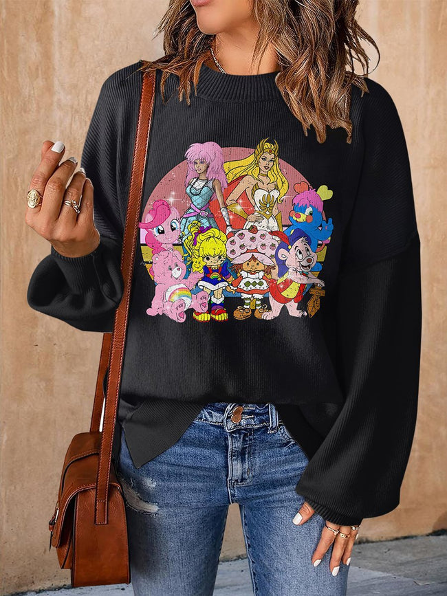 Vintage 1980s Cartoon Print Casual Knit Pullover Sweater