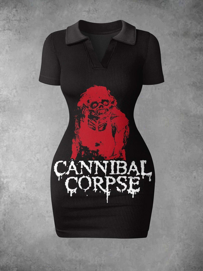 Women's Vintage Zombie Halloween Print Ribbed Bodycon Mini Dress