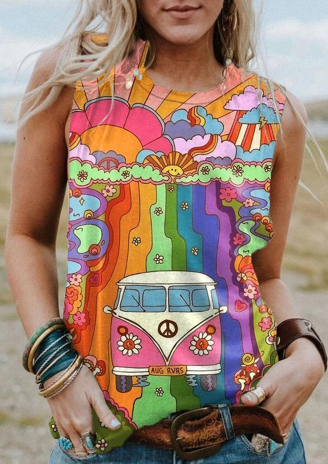 Colorful Hippie Retro Print Tank Top