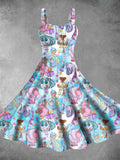 Women's Vintage Cute Colourful Print Two-Piece Dress