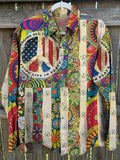 Vintage Hippie Fourth of July Print Casual Shirt