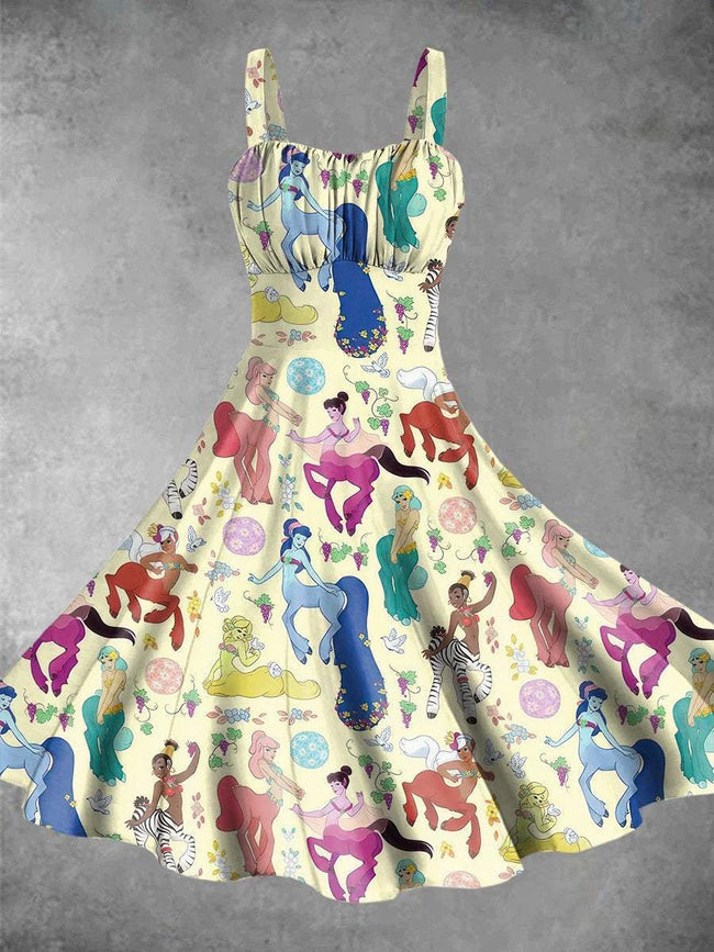 Vintage Centaurettes Print Backless Dress